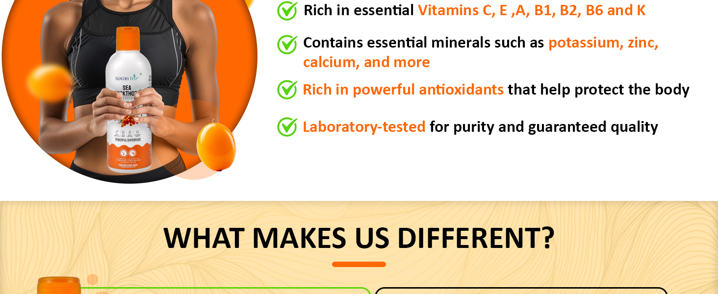 Baton Tea Himalayan Sea Buckthorn Pulp Juice 500ml | Cold-Pressed | Natural Vitamin C, Omega 3 6 7 9, Antioxidants | Immunity, Skin Glow & Gut Health Support | No Added Sugar | Lab Tested |Pack Of 1