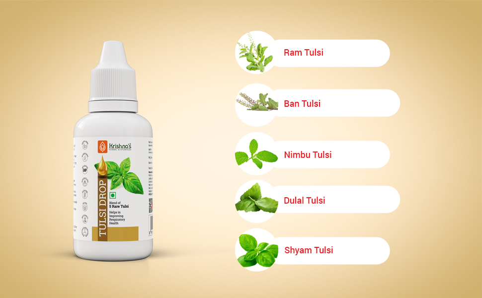 Krishna's Tulsi Drops- Concentrated Drops of 5 Rare Tulsi for Natural Immunity Boosting 10 ml |No Added Preservatives | Manufactured in Glass DistillationUnit