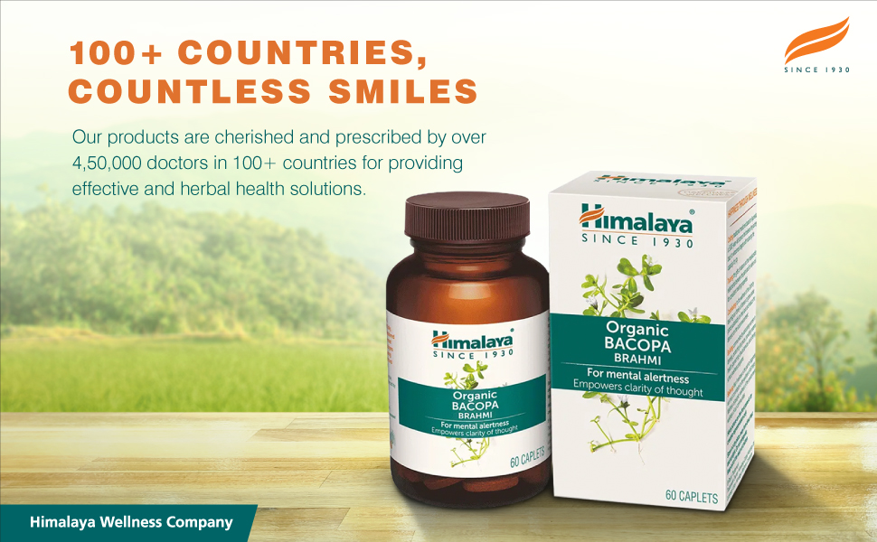 Himalaya Organic Bacopa (Brahmi) I For Mental Alertness I Improves Memory Score by 30%* I Supports Positive Mood I 100% Natural I 30 Veg Caplets,1 Count