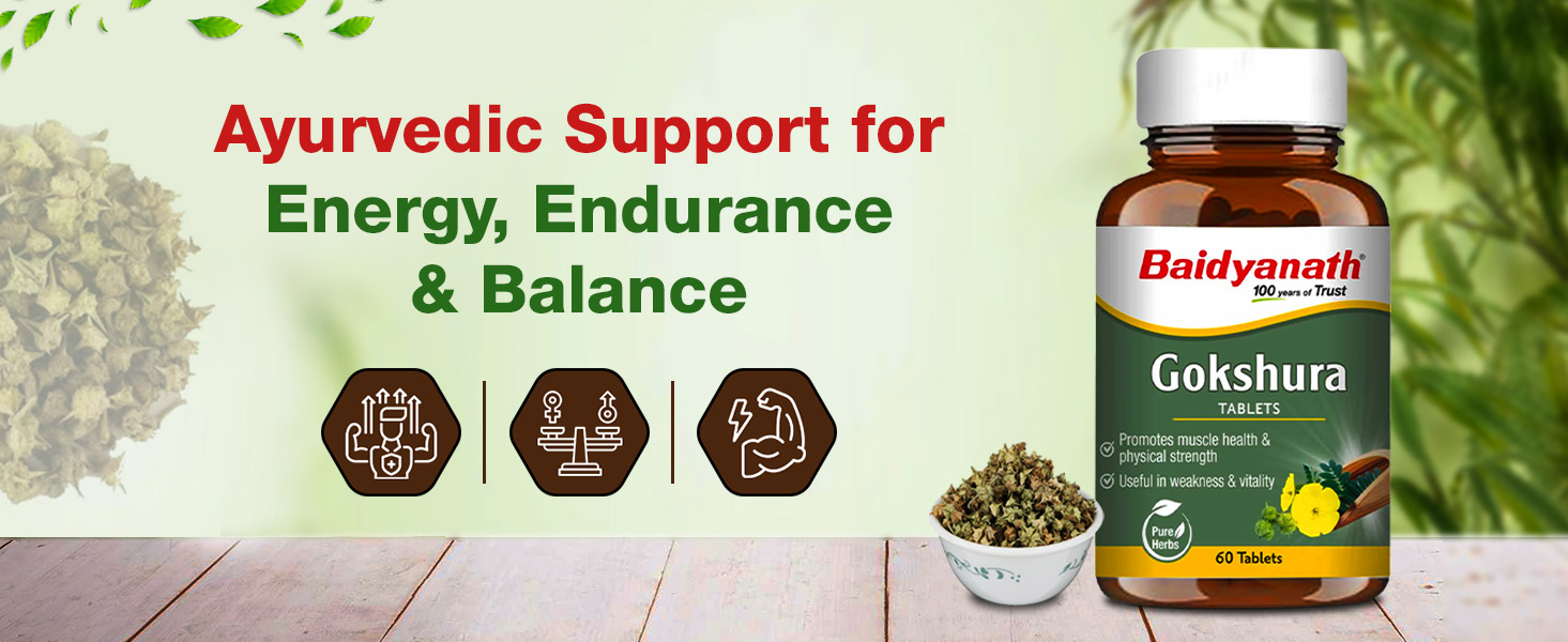 Baidyanath Ayurved Gokshura - 60 Tablets | Supports Strength & Vitality