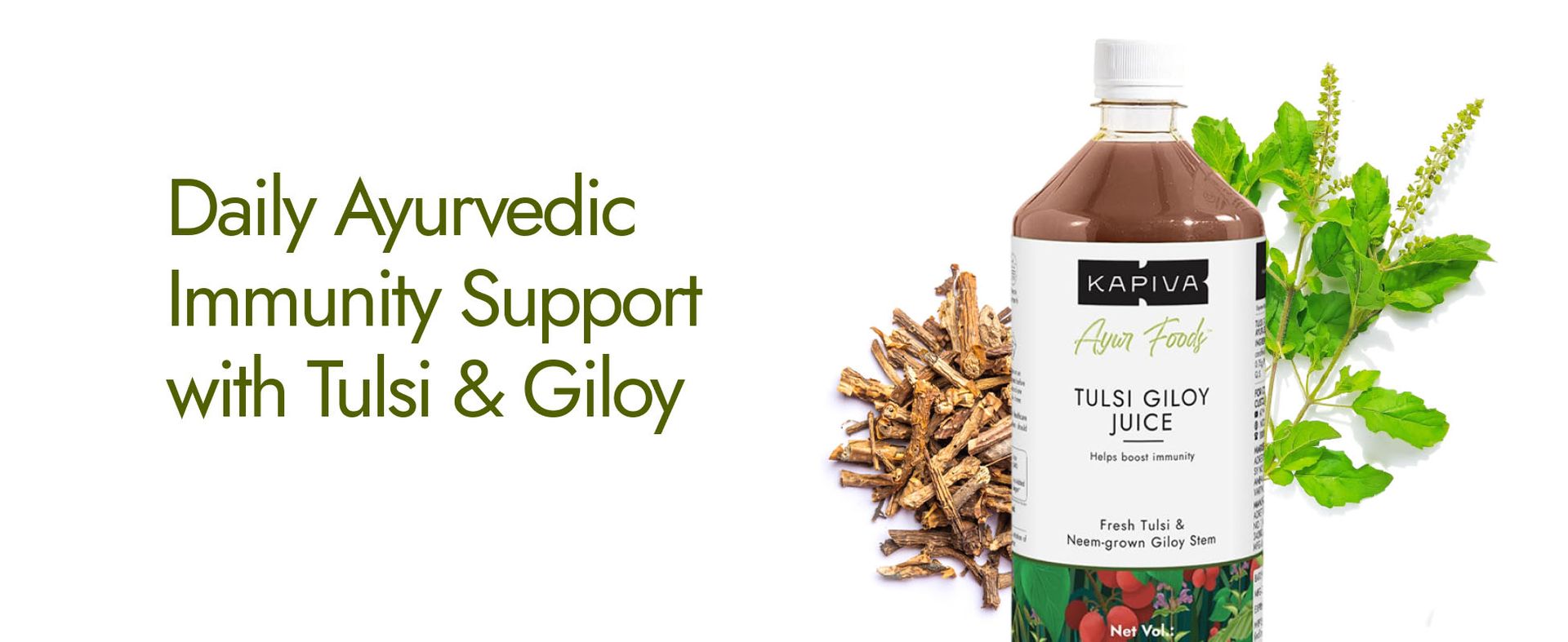 Kapiva Wild Tulsi Giloy Juice 1L | Ayurvedic Juice from Fresh Tulsi & Giloy Plant | Immune & Daily Wellness Support