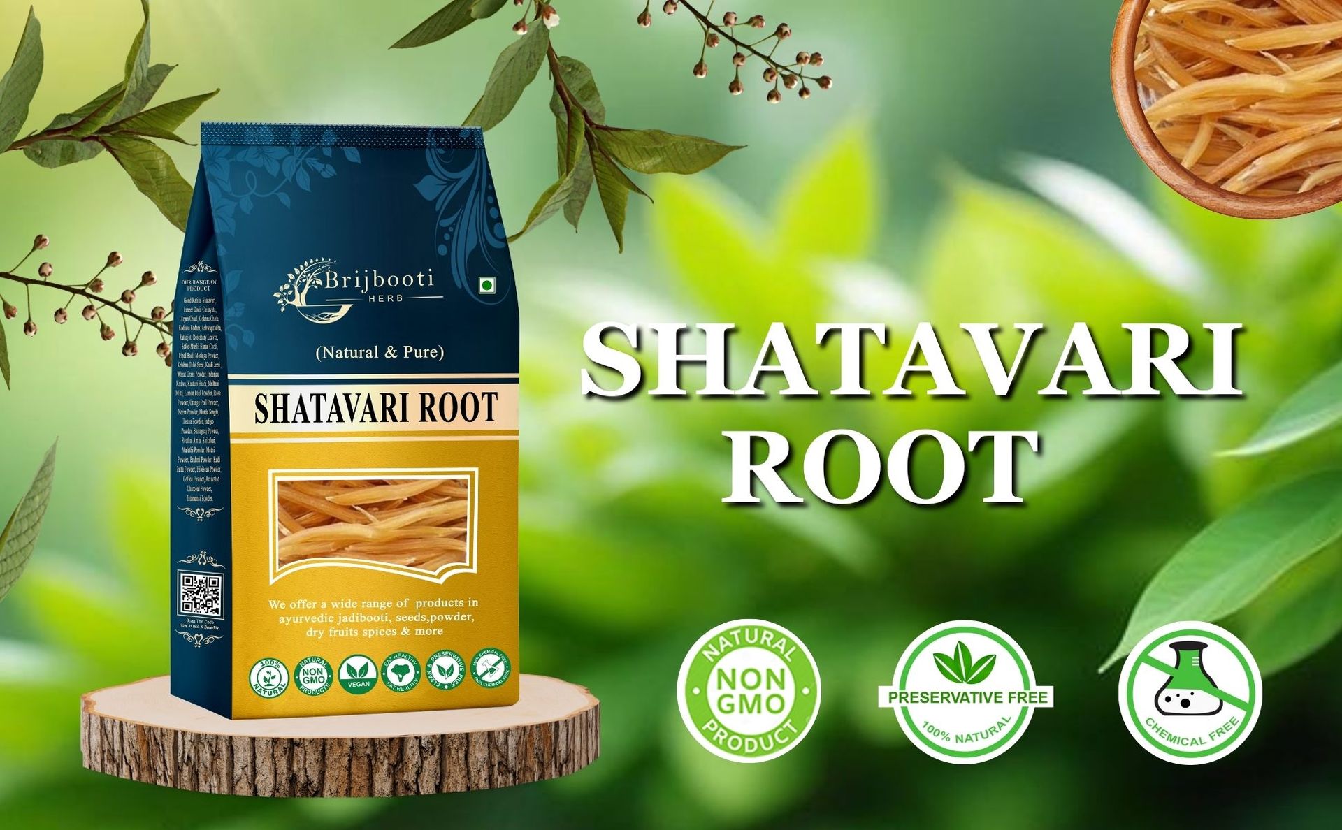 BrijBooti Shatavari Root 200 Gr Raw Indian Asparagus Racemosus Yellow Shatawar satawari Pure Yellow Root - Natural Satavar | FSSAI, GMP, ISO Certified