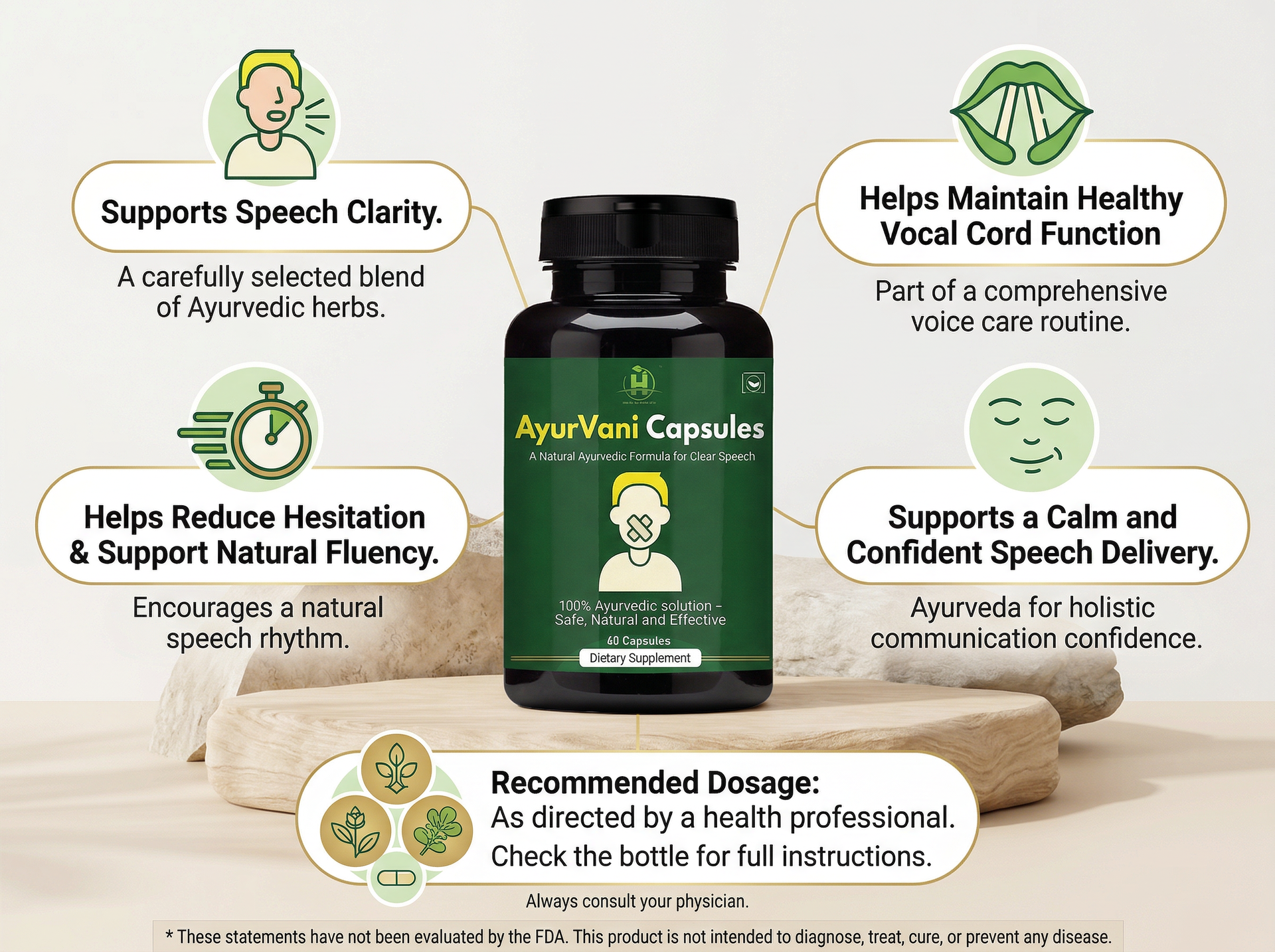 Healthy Nutrition AyurVani Capsules | Ayurvedic Herbal Supplement with Brahmi, Shankhpushpi, Bhringraj & Guduchi | 60 Capsules | Supports Mental Clarity & Overall Wellness