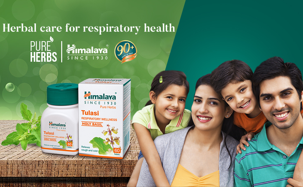 Himalaya Wellness Pure Herbs Tulasi Respiratory Wellness | Holy Basil |Relieves cough and cold| -Pack of 60 Tablets