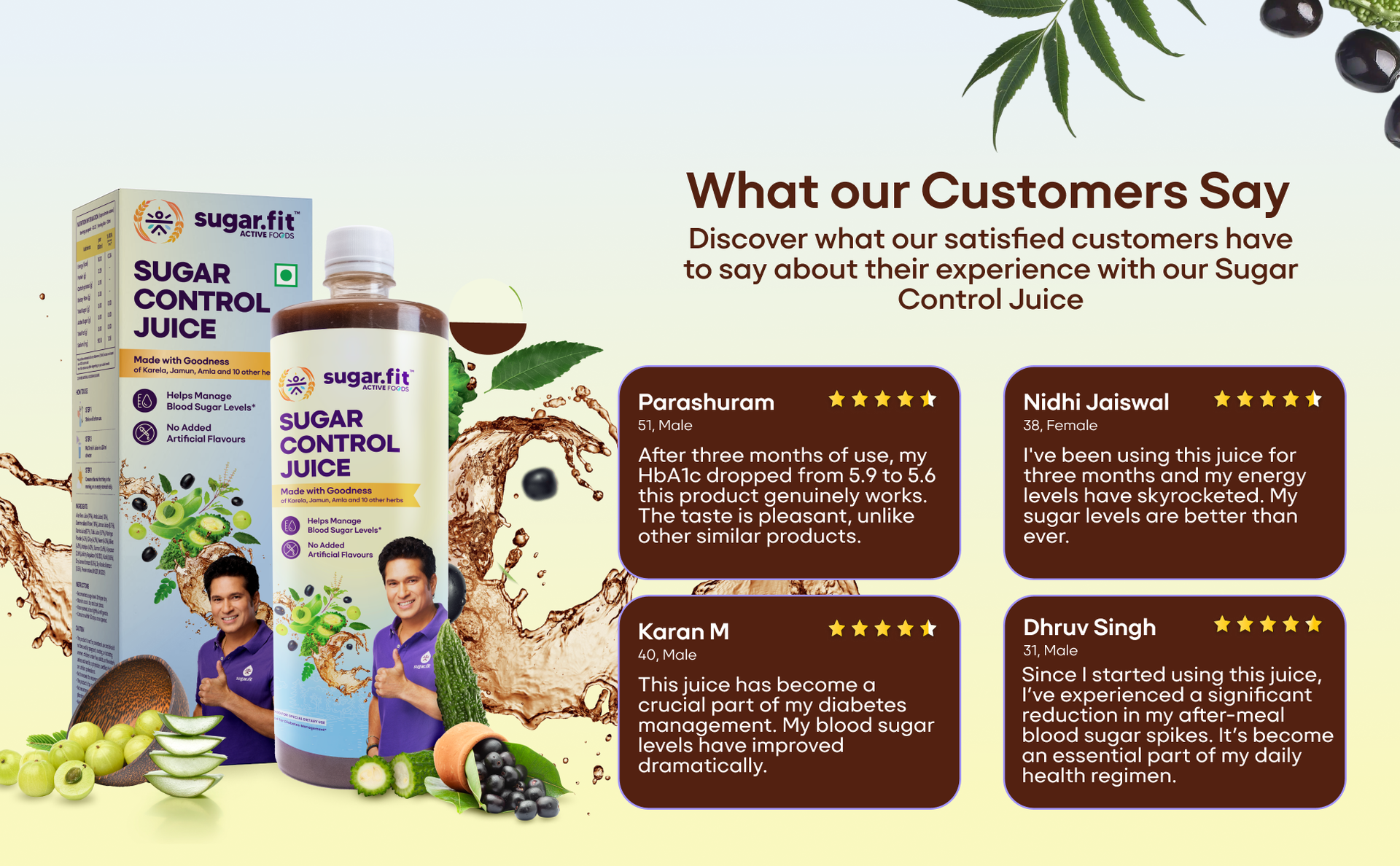 Sugar.fit | Active foods Sugar Control Juice 1 L | Diabetic Care | Neem Karela Jamun Juice, made with 13 natural herbs | Helps manage weight, cholesterol, blood sugar, no added sugar (Pack of 1)