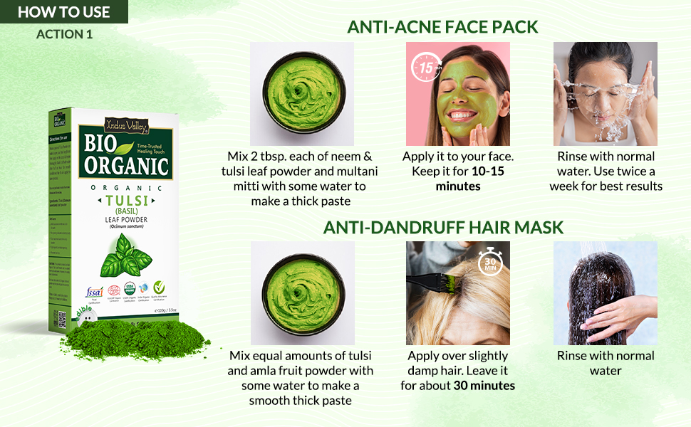 Indus Valley 100% Organic Tulsi Powder | Natural Tulsi Leaf Powder for Face & Skin Care - 100 gm
