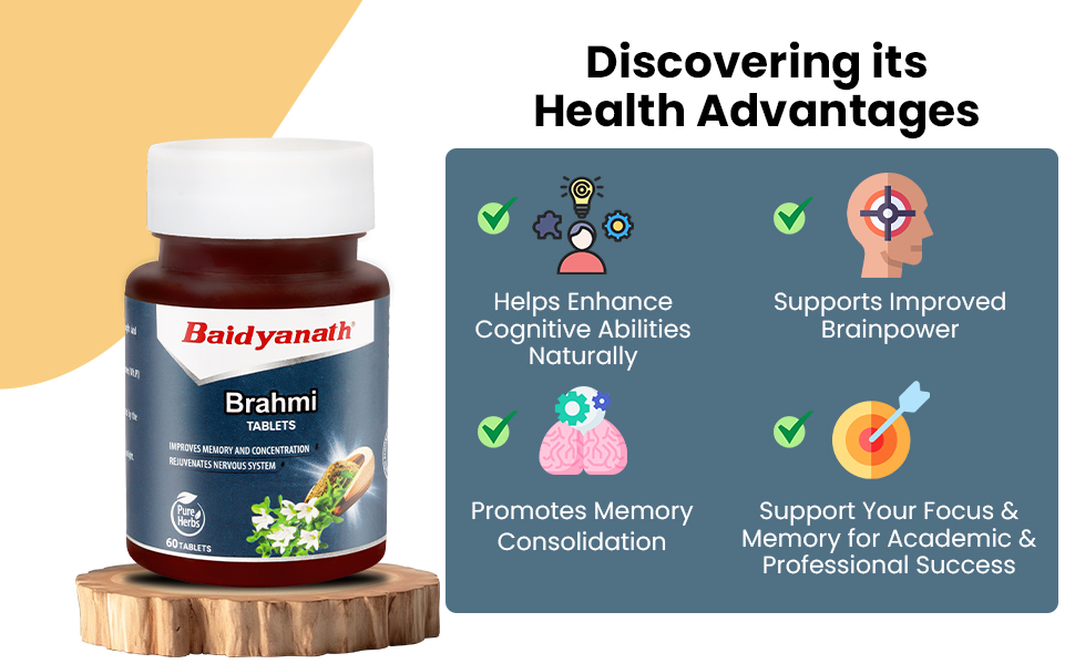 Baidyanath Ayurved Brahmi Tablets - 60 Tab | Helps To Handle Life’s Daily Stress | Promotes Mind Relaxation| (Pack of 1)