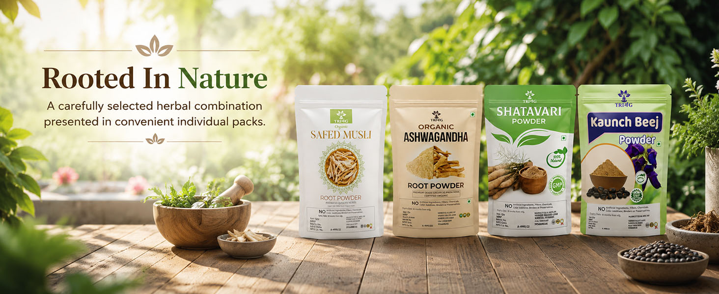 Safed Musli, Ashwagandha, Kaunch, Shatavari Powder Combo - Herbal Supplement - 4 Items (100gm(eachPack))