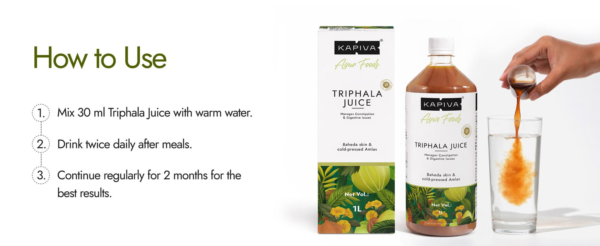 Kapiva Triphala Juice | 100% Ayurvedic | Relieves Constipation & Improves Digestion | No Added Sugar, 1L