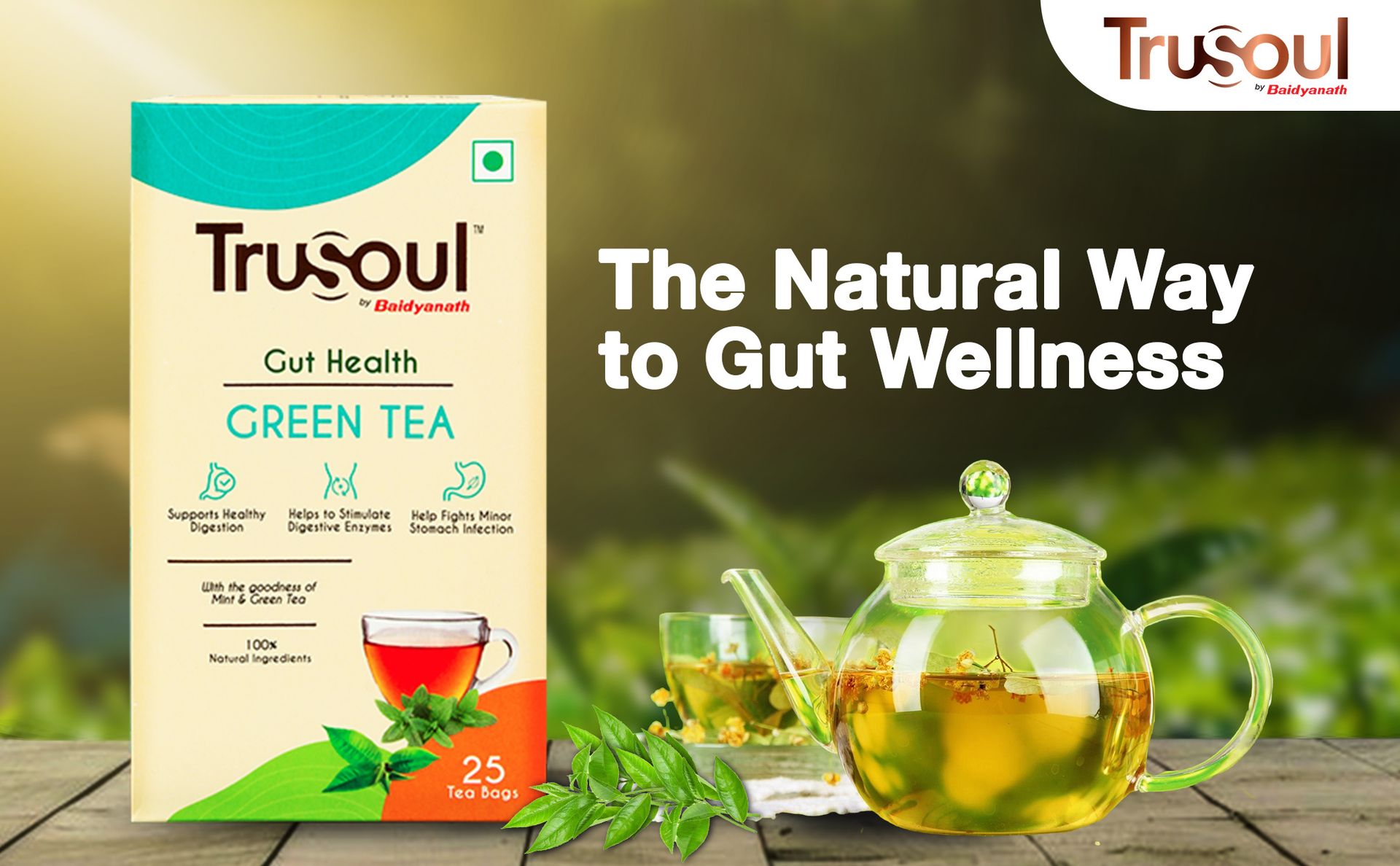 Baidyanath Green Tea for Natural Herbal Gut Health, Blended With Mint,Enriched With Antioxidants, Promotes Healthy Digestive System, Nourishing Herbal Kadha (25 bags) 38 gm