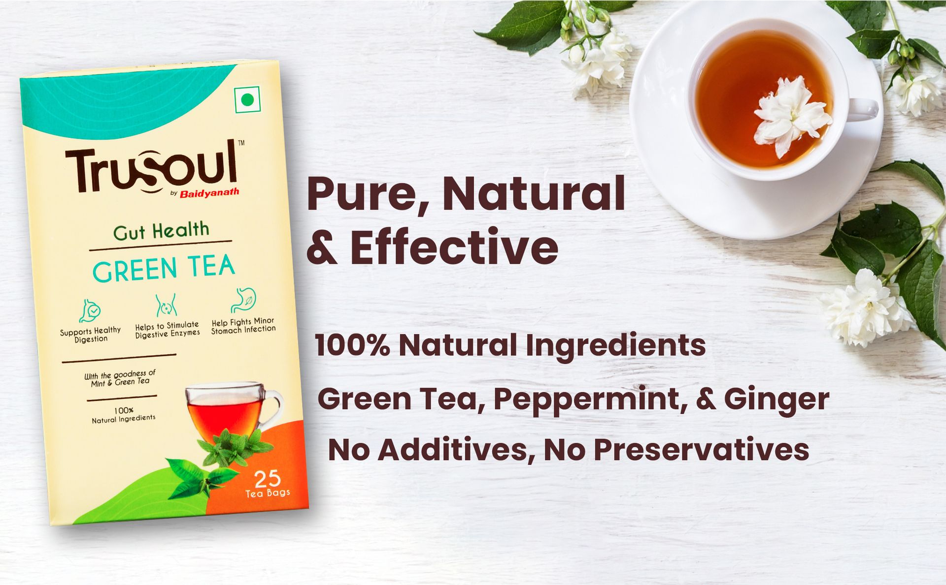 Baidyanath Green Tea for Natural Herbal Gut Health, Blended With Mint,Enriched With Antioxidants, Promotes Healthy Digestive System, Nourishing Herbal Kadha (25 bags) 38 gm