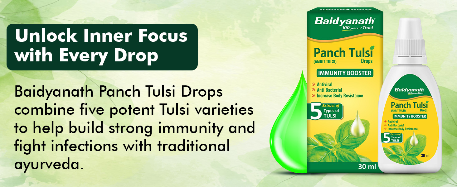 Baidyanath Ayurved Panch Tulsi Drops - 30 ml | Natural Immunity Booster with Goodness of Five Types of Tulsi (Pack of 3)