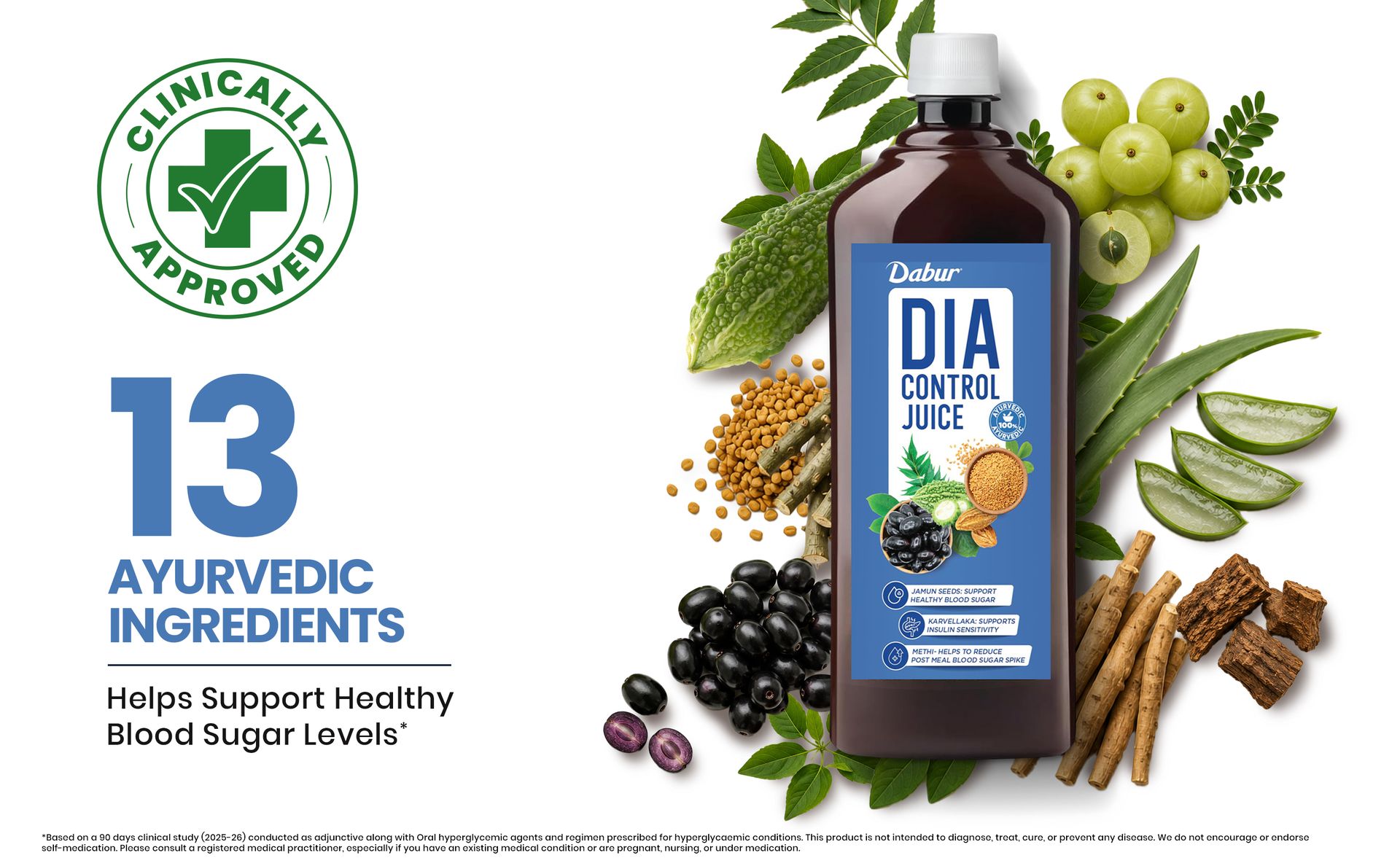 Dabur Dia Control Juice - 1L | Clinically Proven Diabetic Care | Supports Healthy Blood Sugar Levels & Insulin Sensitivity | Reduces Post Meal Sugar Spikes | Amla, Karela, Jamun, Triphala & More
