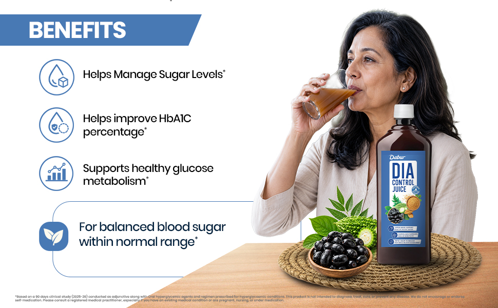 Dabur Dia Control Juice - 1L | Clinically Proven Diabetic Care | Supports Healthy Blood Sugar Levels & Insulin Sensitivity | Reduces Post Meal Sugar Spikes | Amla, Karela, Jamun, Triphala & More