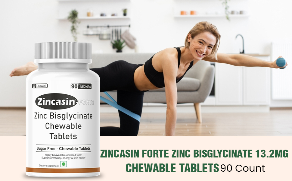 Zincasin Forte (LeeWell) Chewable Zinc Bisglycinate Candy-type tablets | High Absorption Chelated Zinc Supplements for Immune Support, Skin, Hair & Nails, Antioxidant, Metabolism and Cellular Function Support – 90 tablets