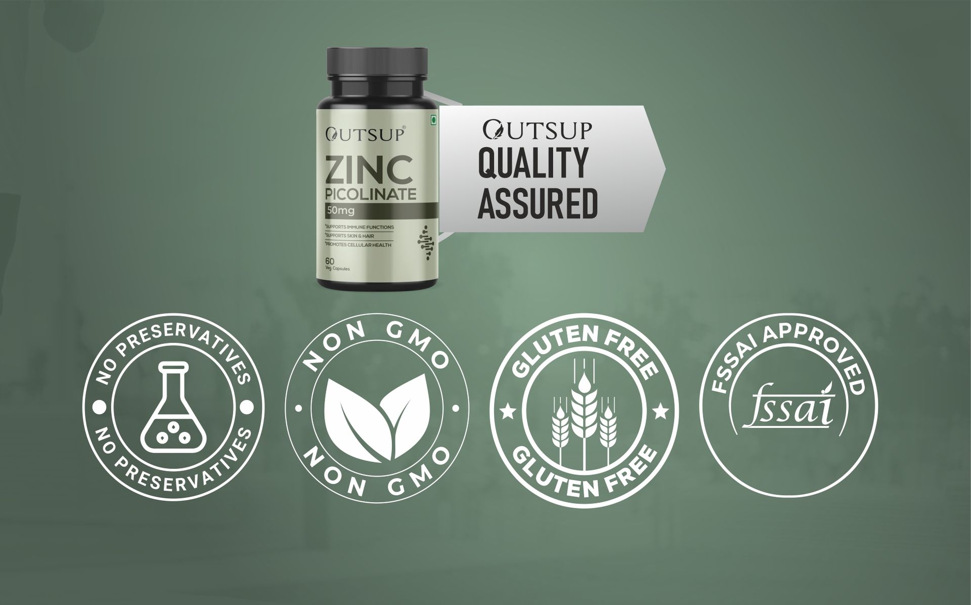 Zinc Picolinate 50 mg - High Absorption Chelated Zinc Supplement for Men & Women - Immune Support, Skin & Hair Health - Supports overall wellness, Muscle Strength & Metabolism - 60 Capsules