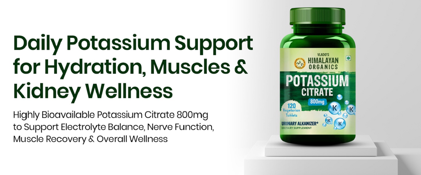 Vlado's Himalayan Organics Potassium Citrate 800mg Supplement | Promotes Nerve, Muscle, Joint & Bone Health | Supports Kidney Function & PH Balance | Boosts Electrolyte Levels for Hydration & Overall Wellness
