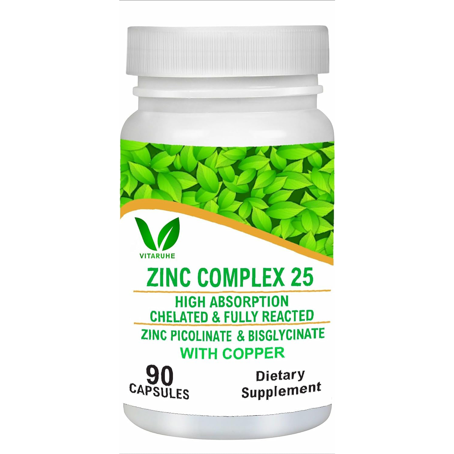 VITARUHE® Chelated Zinc Picolinate & Bisglycinate Complex with Copper, Zinc for Immune, Skin and Cellular Health, High Absorption, Non-GMO, 90 Capsules