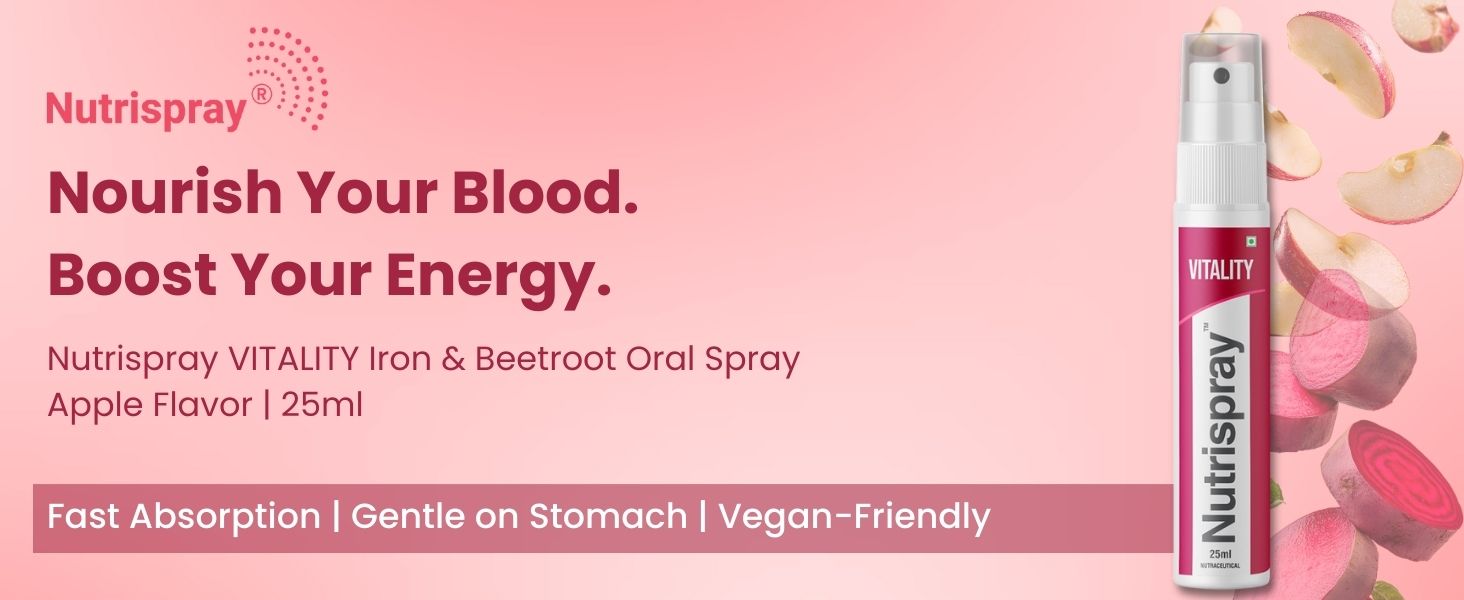 Vitality Iron & Beetroot Oral Spray 25 ml | Fast-Absorbing Iron Supplement with Beetroot | Supports Energy, Healthy Blood Formation & Immune Health | Apple Flavour | For Men & Women