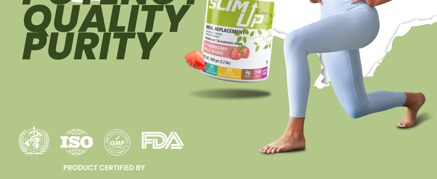 MYHERB Slim Up Meal Replacement Shake With 16 Natural Herbal Blend(Ayurvedic Formula) For Weight Control&Management-13.5g Protein-23 Vitamins Men&Women (Strawberry Milk Shake, 1 kg (Pack of 1))