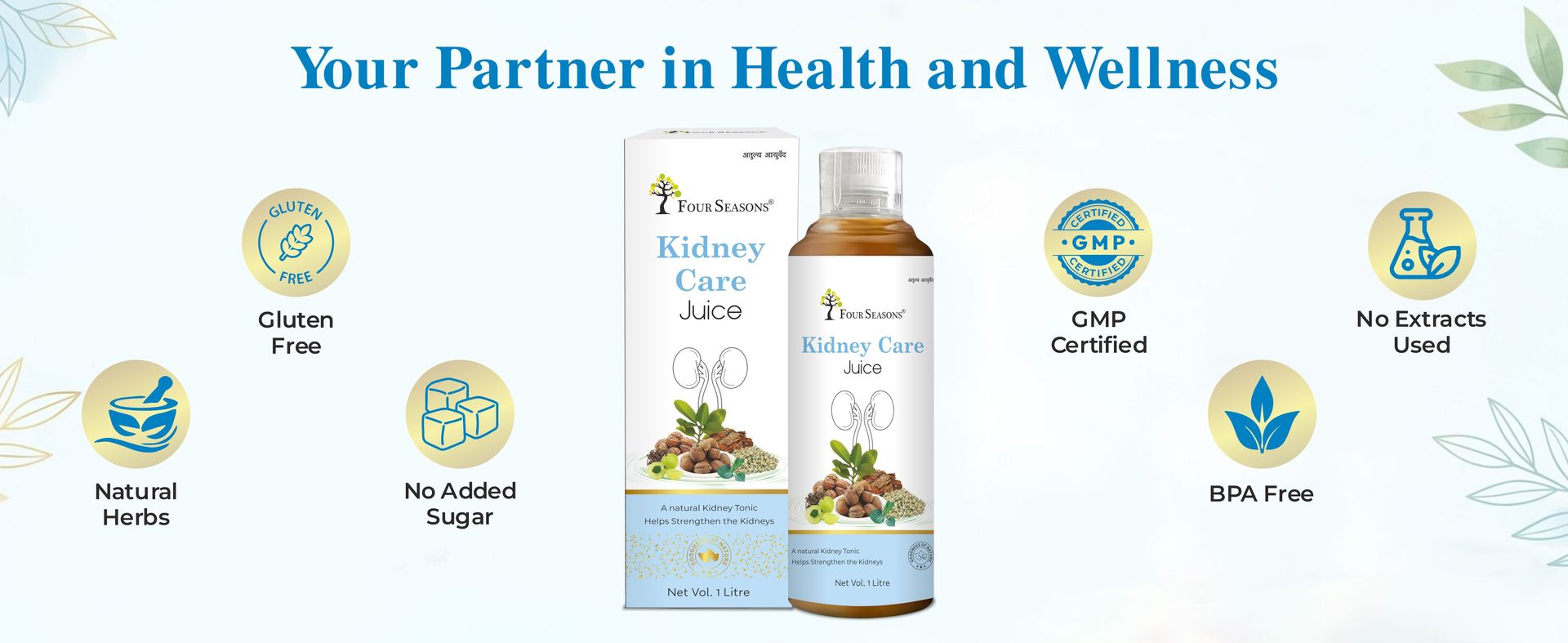 Four Seasons Pure Ayurvedic Kidney Care & Detox Juice with Varun & Punarnava – Natural Urinary Tract Support & Kidney Stone Care Tonic – 100% Herbal & Sugar-Free (1L) PK 1
