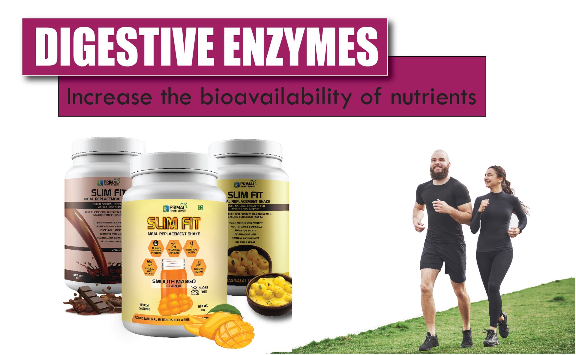 Slim Fit Meal Replacement Protein Shake 400g Chocolate Flavour | Sugar Free | Fiber | Digestive Enzymes | Vitamins & Minerals