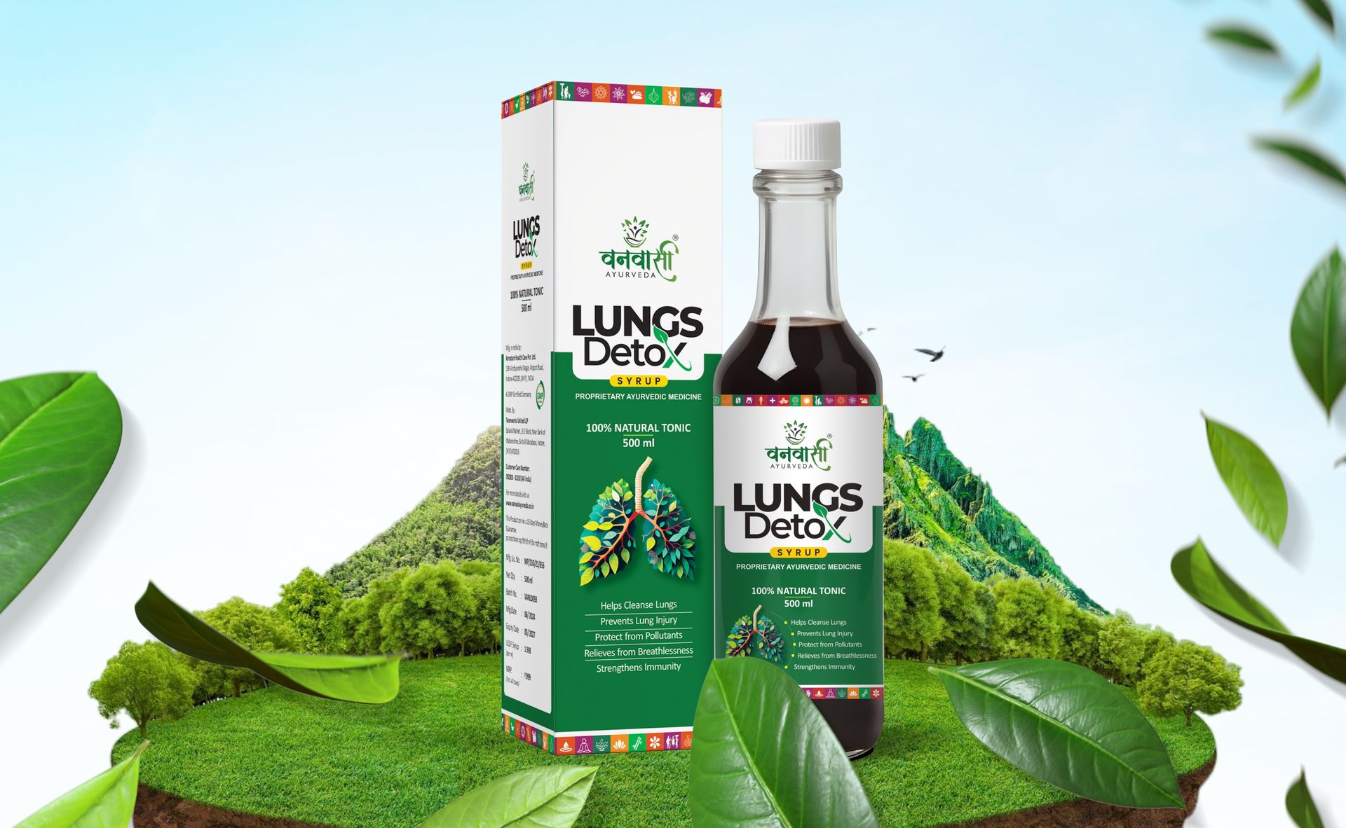 Lungs Detox Syrup for Smokers | Ayurvedic Lung Cleanse Supplement | Supports Respiratory Health, Clears Toxins, Enhances Lung Function & Immunity - 500ml