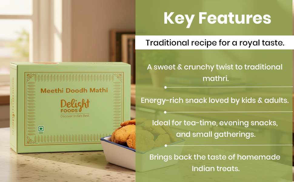 Delight Foods Doodh Milk Maththi 300g – Premium Milk Mathri Snacks | Crispy Ready-to-Eat Evening Tea Time Snack | Traditional Indian Sweet Mathi | Wholesome, Crisp & Hygienically Packed