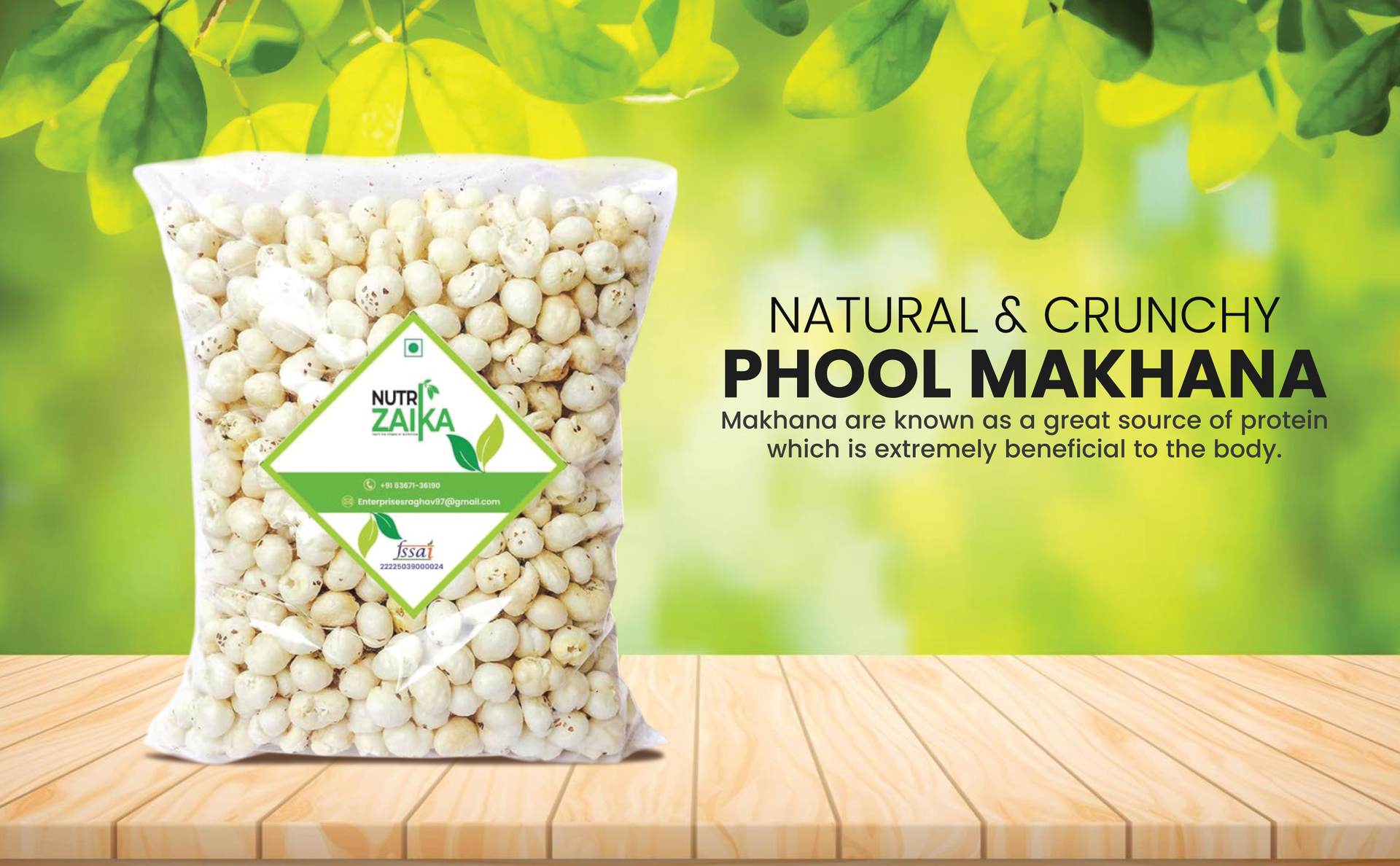 NUTRIZAIKA Premium Medium Size Phool Makhana 250 gm | Medium Size Fox Nuts/Lotus Seeds | Natural & Crunchy Makhana Fit for Fasting | High Protein & Rich in Fiber