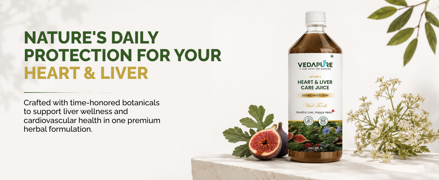 Vedapure Heart & Liver Care Juice 1 Litre | Herbal Liver Detox Supplement