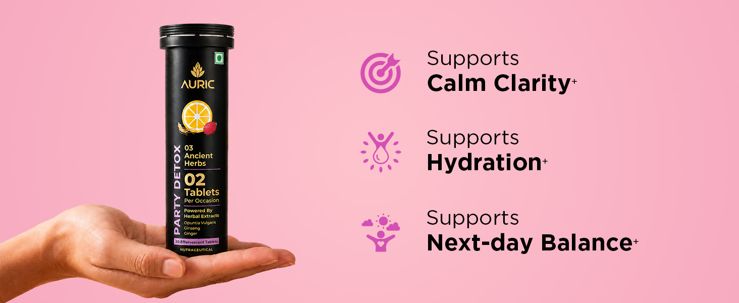 Auric Party Detox | 20 Effervescent Tablets | Post-Party Recovery Support | Supports Liver & Hydration | Helps Reduce Hangover Symptoms | Chill 365