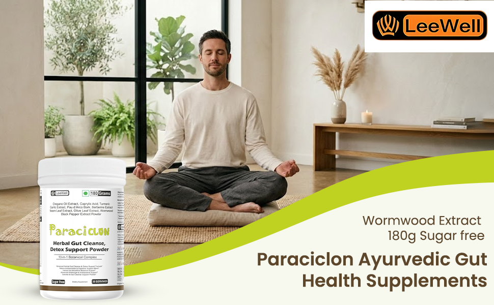 Paraciclon by Leewell Herbal Gut Cleanse Detox Support Powder | Stomach, Colon Cleanser | Oregano Oil, Caprylic Acid, Garlic Extract, Pau d'Arco, Berberine, Neem, Olive Leaf, Wormwood Extract -180g powder