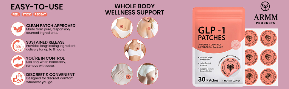 GLP-1 Wellness Patches with Berberine & Cinnamon Extract | Daily Skin Patch for Appetite & Metabolism Balance | 30 Patches