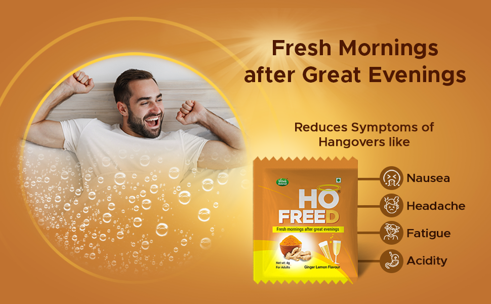 Hofreed Anti Hangover & Detox Drink | Ginger Lemon Flavor | No Sugar & No Caffeine | Helps detoxify liver | Instant Hangover Relief | Its Safe & Easy to Consume (Pack Of 10)
