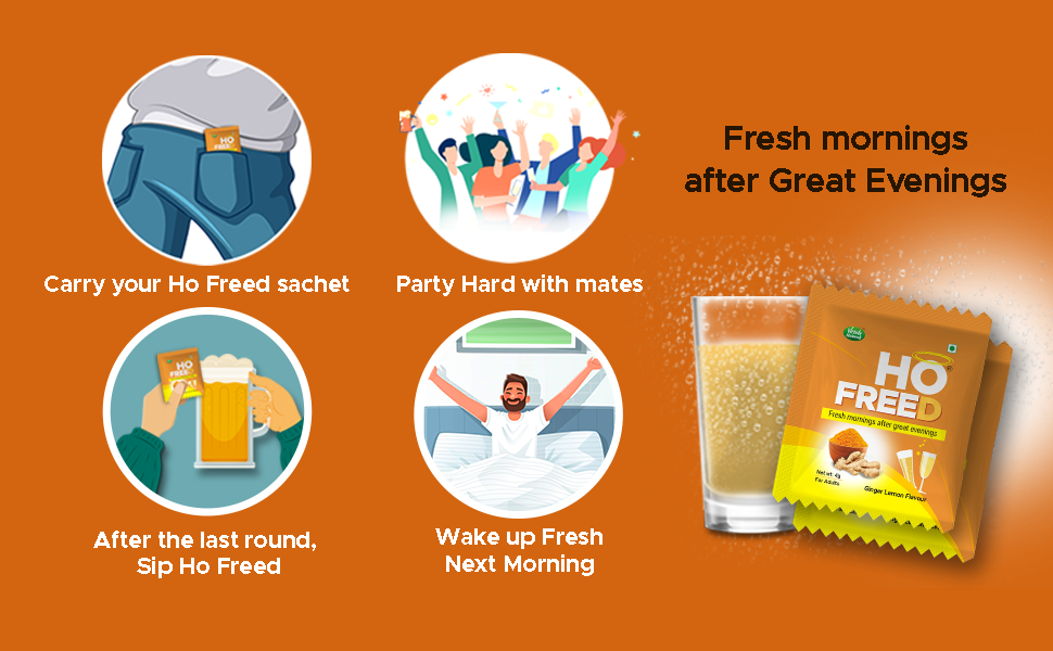 Hofreed Anti Hangover & Detox Drink | Ginger Lemon Flavor | No Sugar & No Caffeine | Helps detoxify liver | Instant Hangover Relief | Its Safe & Easy to Consume (Pack Of 10)