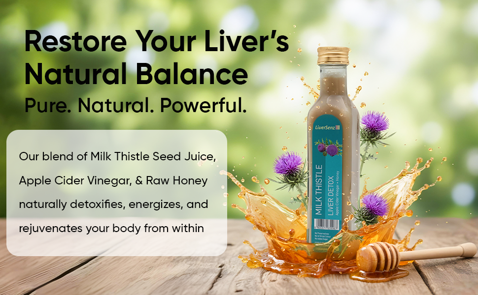 LiverSenz | Milk Thistle Seed Juice (40%) + Raw Honey (20%) + Apple Cider Vinegar (40%) | Natural Liver Cleanse & Detox | Herbal Liver Support Supplement | Puressenz | 250 ml Pack of 2