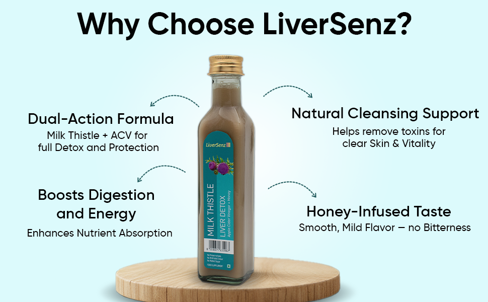 LiverSenz | Milk Thistle Seed Juice (40%) + Raw Honey (20%) + Apple Cider Vinegar (40%) | Natural Liver Cleanse & Detox | Herbal Liver Support Supplement | Puressenz | 250 ml Pack of 2