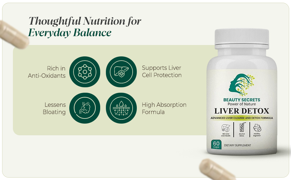 Beauty Secrets Liver Detox Capsules | Milk Thistle, NAC, Dandelion & Kutki | Supports Liver Health, Fatty Liver & Digestion | Clinical Dose, No Fillers | 60 veg Capsules