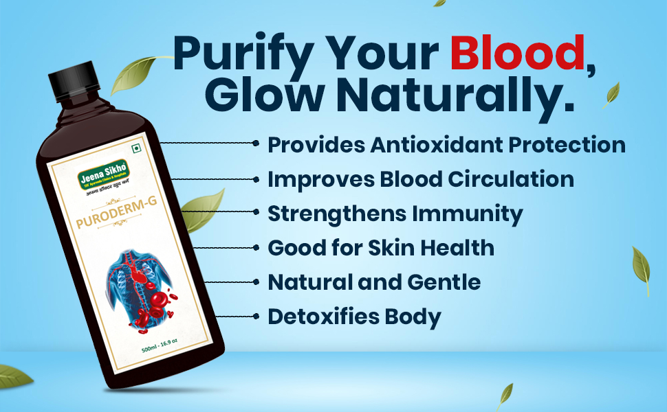 Jeena Sikho Puroderm-G/Khoon Safi Syrup | Herbal Blood Purifying Syrup | Herbally Formulated With Neem Chal, Manjistha, Giloy | Ayurvedic Remedy For Kidney Care And Skin Health, 500ml