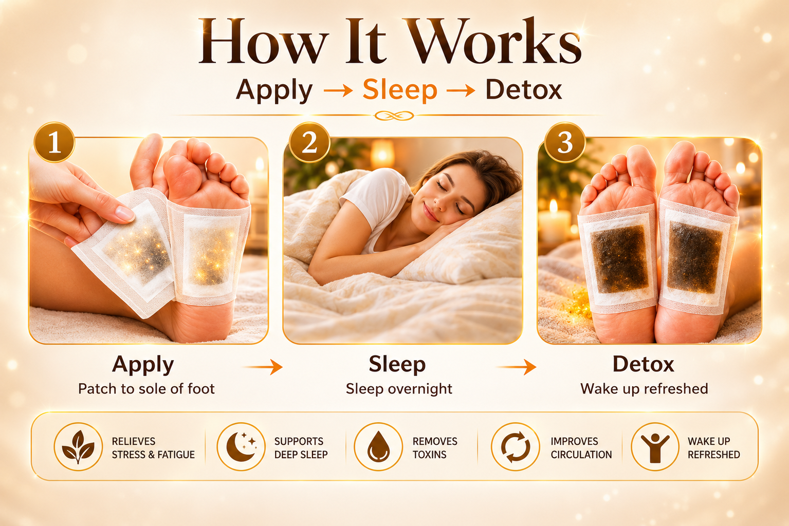 VOGUE VENTURE Ginger Detox Foot Patches – Herbal Lymphatic Drainage Pads for Deep Sleep & Stress Relief | Overnight Foot Patch for Relaxation & Wellness | Natural Detox Foot Pads for Men & Women