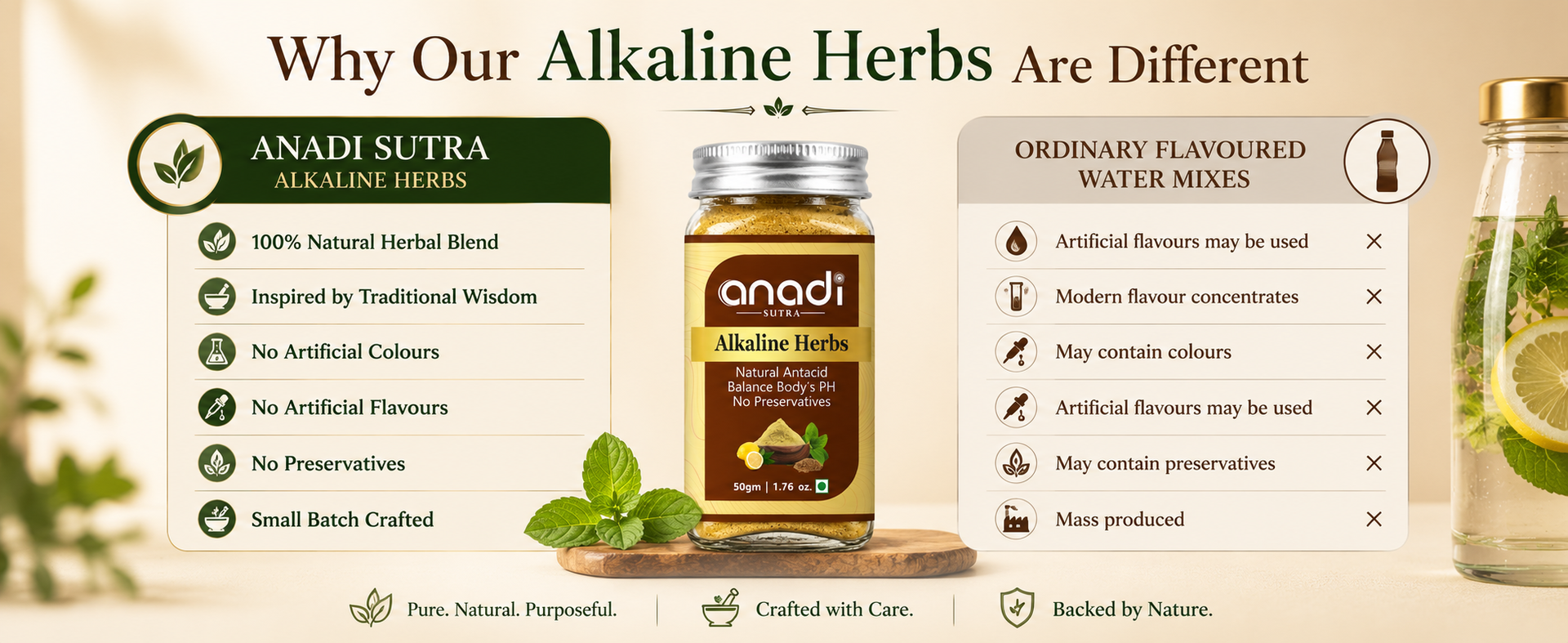 Anadi Sutra Alkaline Herbs 50g | Herbal Blend to Make Fresh Alkaline Water | Supports Natural pH Balance, Metabolism & Digestive Wellness | Daily Herbal Detox Drink Mix | No Preservatives