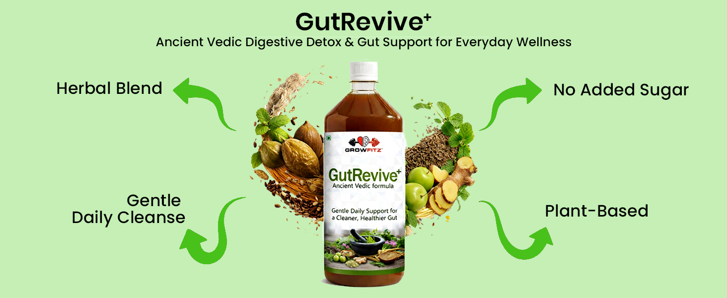 Growfitz GutRevive+ Liver Care Juice 1L | Natural Liver Detox & Digestive Cleanse | Triphala, Amla, Mulethi, Senna & Herbal Gut Support | No Added Sugar