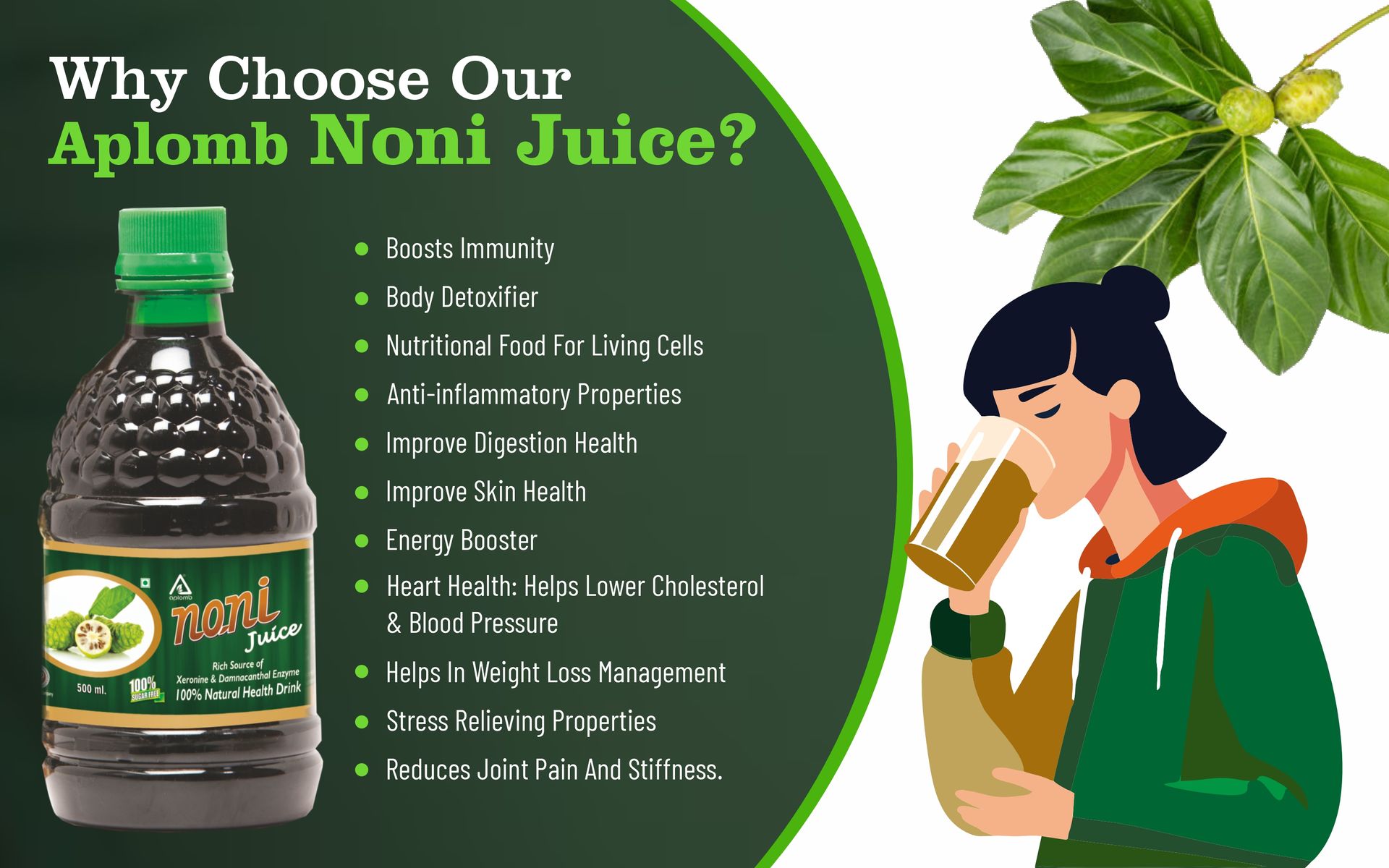 Aplomb Noni Juice (500 ml) | Antioxidant-Rich Herbal Juice for Immunity Boost | Natural Body Detoxifier & Metabolism Support Drink | Ayurvedic Wellness Juice for Daily Health & Vitality