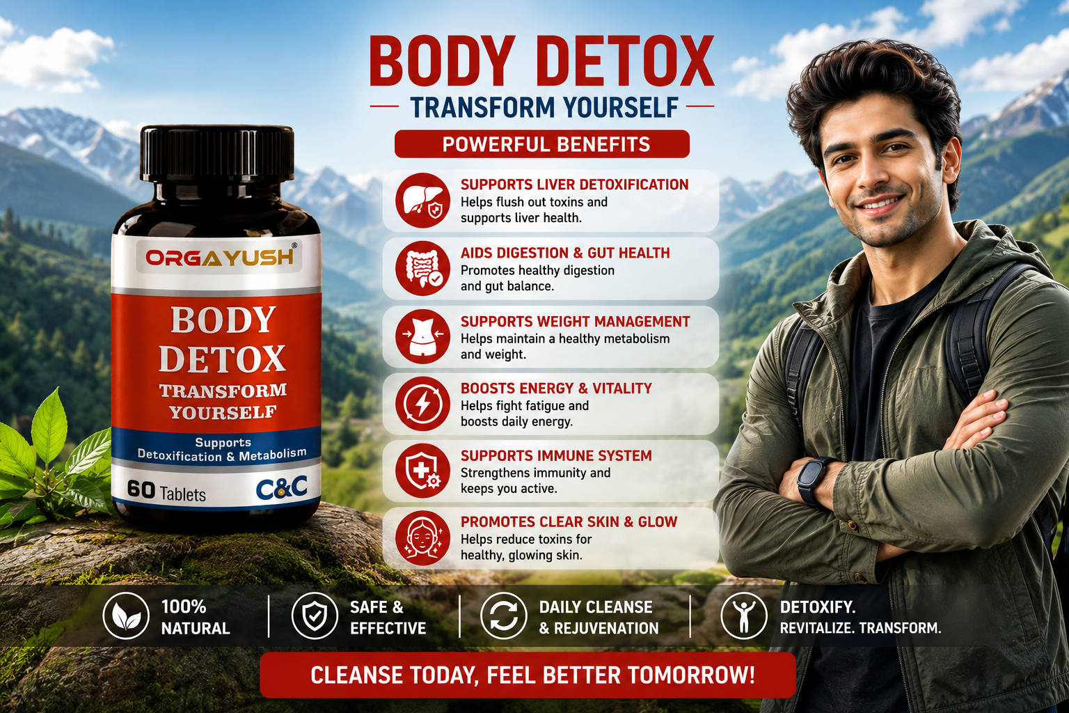 Body Detox Tablets for Daily Wellness – Herbal Supplement for Digestive Support, Liver Function, Immunity & Metabolism Support with Antioxidants (Pack of 2)