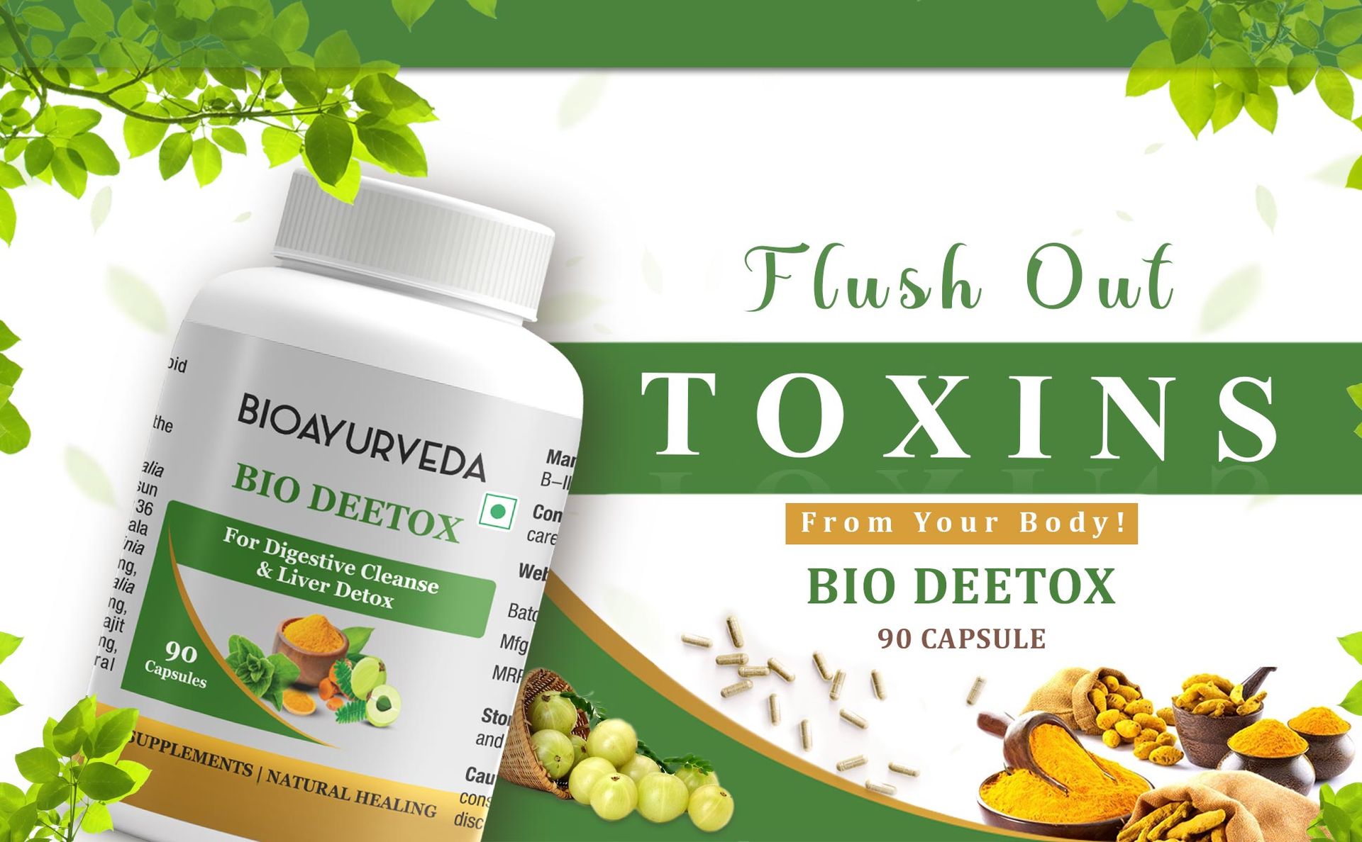 BIOAYURVEDA Bio Deetox Capsule for Digestive Cleanse and Liver Detox, 90 Capsules
