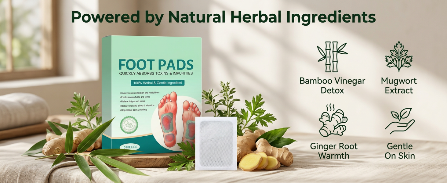 Herbal Detox Foot Pads with Bamboo Vinegar Natural Gentle Ingredients Foot Patch for Night Use Relaxation Sleep Support Pain Relief and Daily Toxin Cleansing (Pack Of 1)