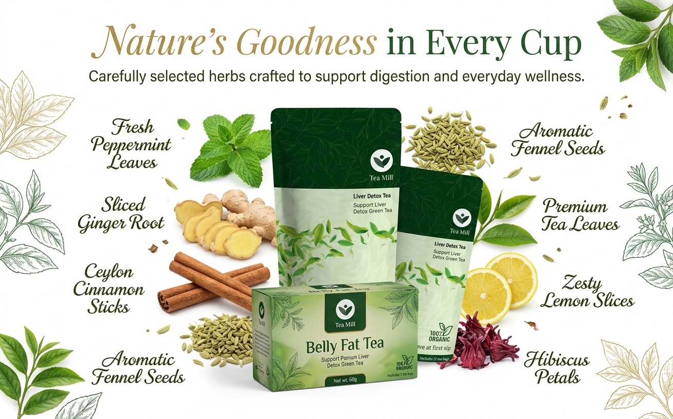 Tea Mill Detox Green Tea 60g – Herbal Liver Cleanse & Antioxidant Rich Natural Detox Infusion | Peppermint, Chamomile, Cinnamon, Ginger & Turmeric Blend | Hot & Cold Brew Wellness Tea