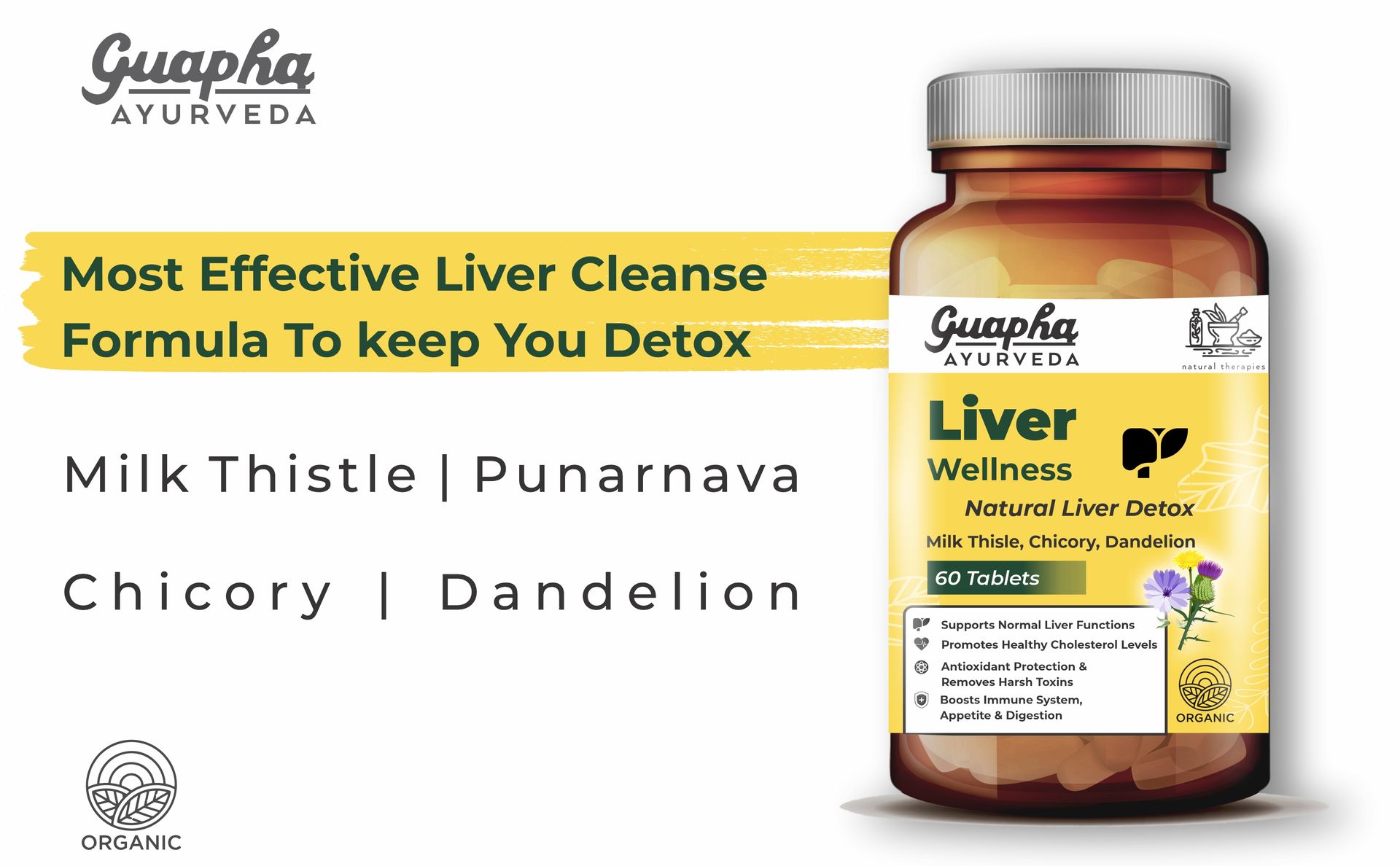 Liver Wellness | Natural Liver Detox | Supports Gallbladder Health | With Herbal Extracts Of Milk Thistle, Chicory, Dandelion, Punarnava, Bhui Amla, Kasni | 60 Tablets