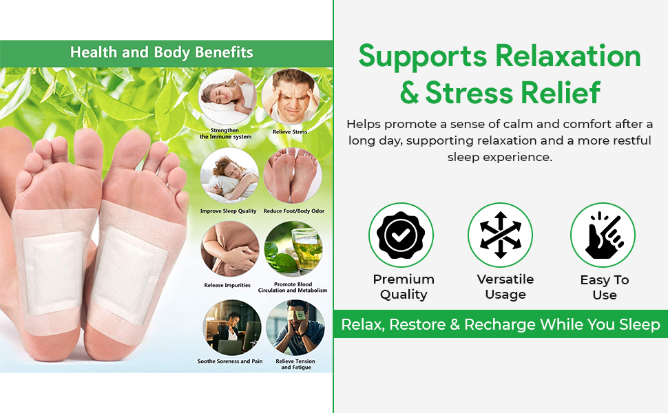 Herbal Foot Detox Pads for Toxin Removal | Pain Relief Foot Patches for Feet Cleansing | Natural Ingredients for Sleep Aid | Overnight Use | Toxin Removal with Bamboo Vinegar and Acupoint Micro-Massage Technology (40 PAD)