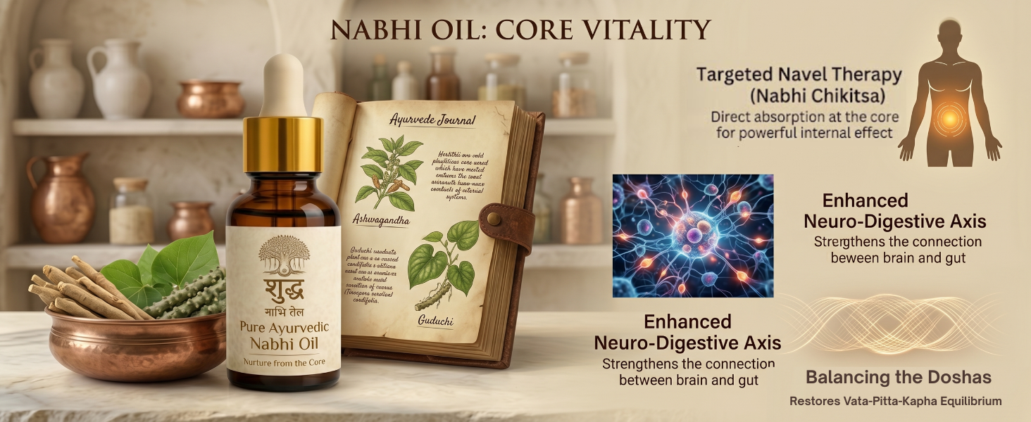 Ayurvedic Nabhi oil | belly button drops | Nadi Navel Therapy | Nabhi Chikitsa | For Healthy Digestion & Bloating Relief, Deep Sleep, Relaxation & Anxiety Relief, gut cleanse | 30 ml